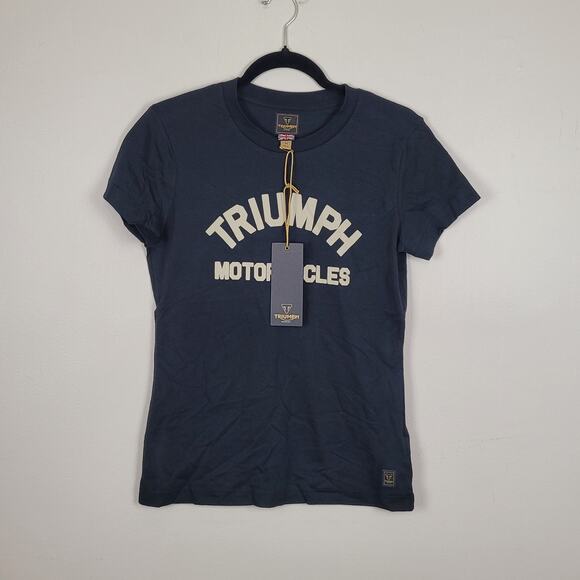 Triumph Motorcycles Womens Medium Luss Jet Black Tee Graphic T Shirt NWT - Picture 1 of 5
